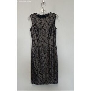 White House Black Market Golden Black Sleeveless Lace Sheath Dress - Size 0